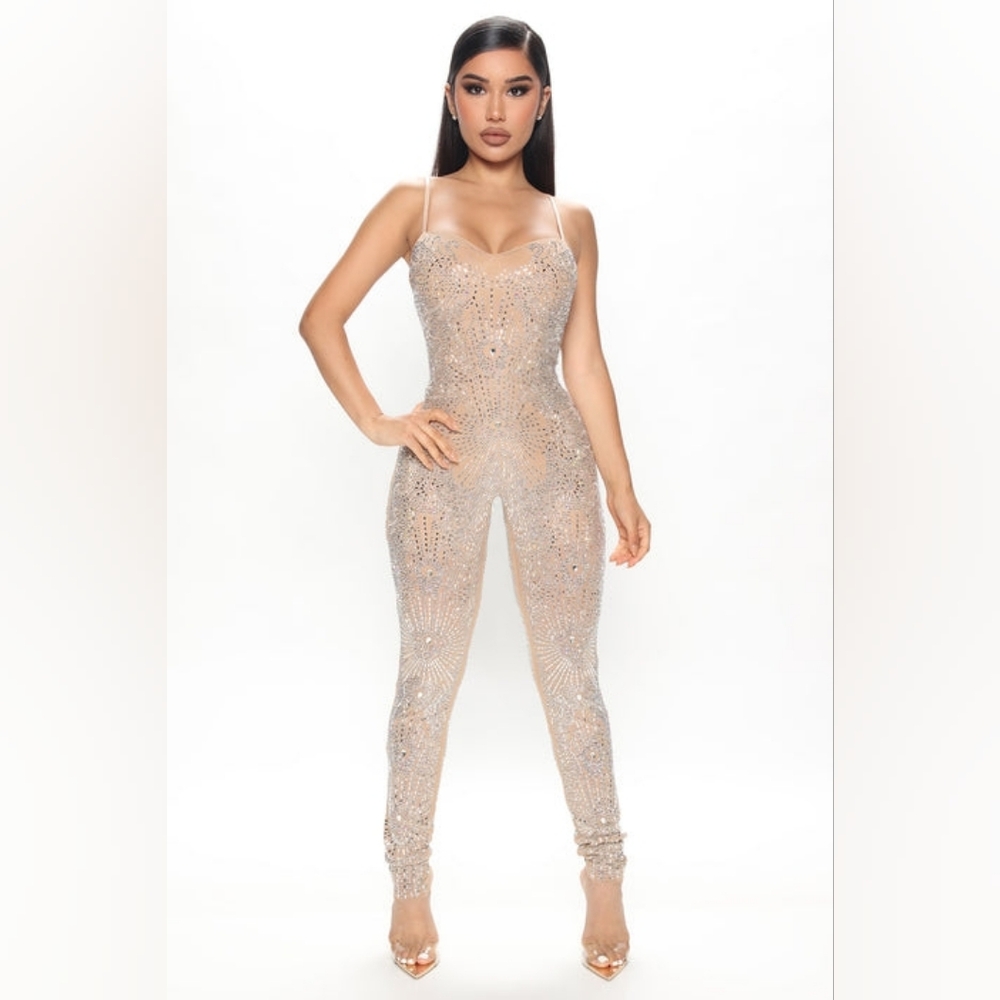 NWT!! Fashion Nova Birthday Girl Embellished Jumpsuit- size small